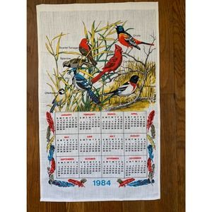 Vintage Kitchen Towel Calendar 1984 Birds